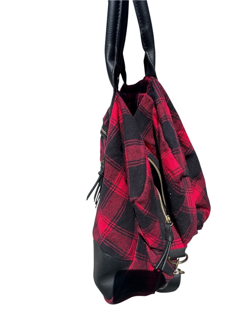 Maurices Red & Black Plaid Tote Weekender Bag with Shoulder Strap MINTY - Picture 3 of 12